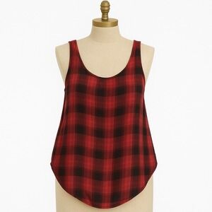 Forever 21‎ Tank Top Womens S Red Black Plaid Check Sleeveless Grunge Y2K Casual
